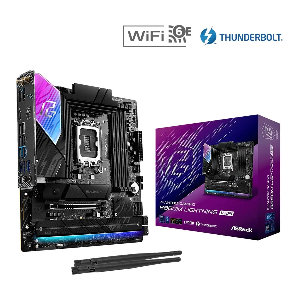 ASRock Phantom Gaming B860M Lightning WiFi DDR5 Intel LGA1851 Micro ATX Gaming Motherboard with WiFi 6E and Thunderbolt 4 - Image 6