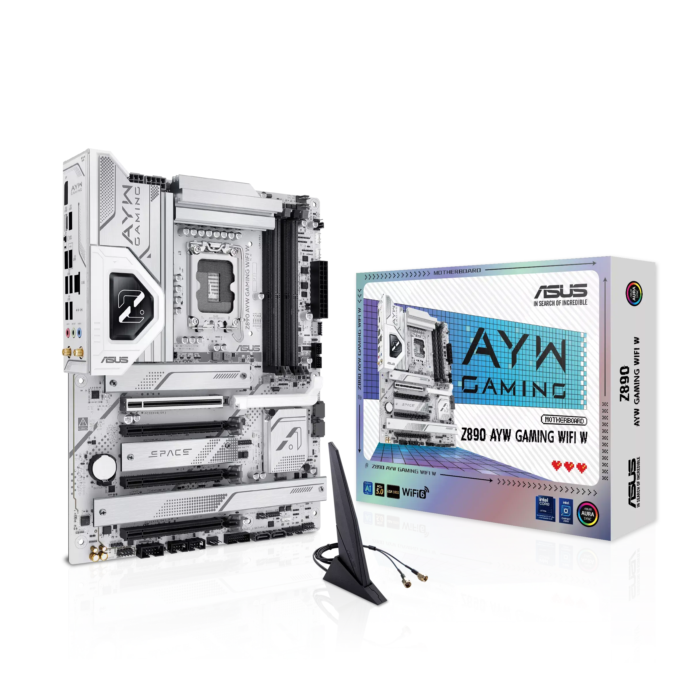 ASUS Z890-AYW Gaming WiFi W Motherboard, Intel Z890 Chipset, LGA1851 Socket, DDR5 Support, PCIe 5.0, WiFi, 2.5Gb Ethernet, ATX Gaming Motherboard | 90MB1I60-M0AAY0