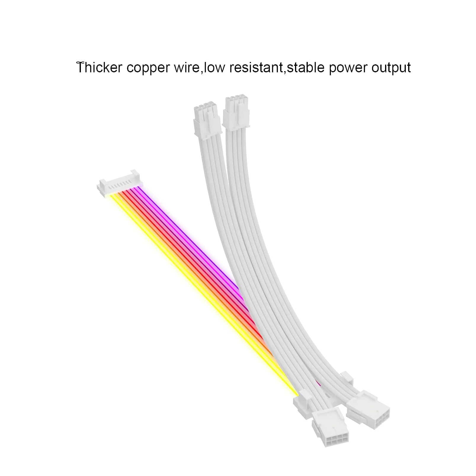 8 Pin x2 RGB PSU Lighting Cables, 5V 3pin Connectors 30cm, ARGB Motherboard Power Supply Cable, Sleeved Cable Extension Kit, Strimmer Extension Cable Kit, Sync for PC CPU/PCIE Cable Extension Kit, White - Image 3