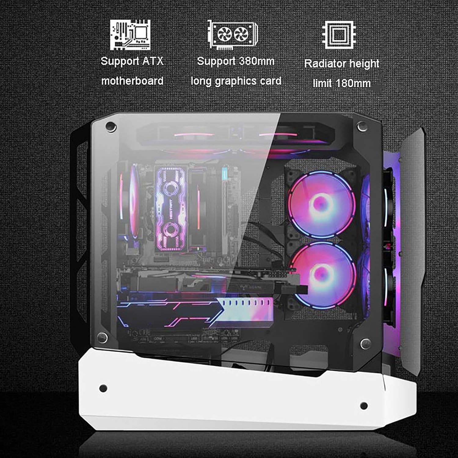 Ark ATX Mid-Tower PC Gaming Case, Non-Closed Case Tempered Glass Panel, 5 x Case Fans Installation Position - Front IO USB 3.0 Port, White - Not Include Fans - Image 3