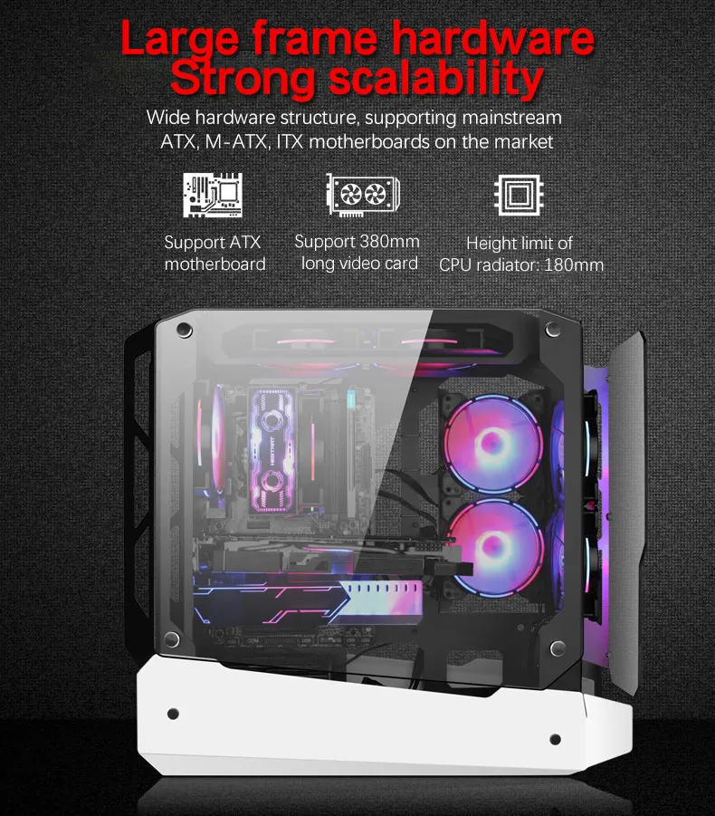 Ark ATX Mid-Tower PC Gaming Case, Non-Closed Case Tempered Glass Panel, 5 x Case Fans Installation Position - Front IO USB 3.0 Port, White - Not Include Fans - Image 7
