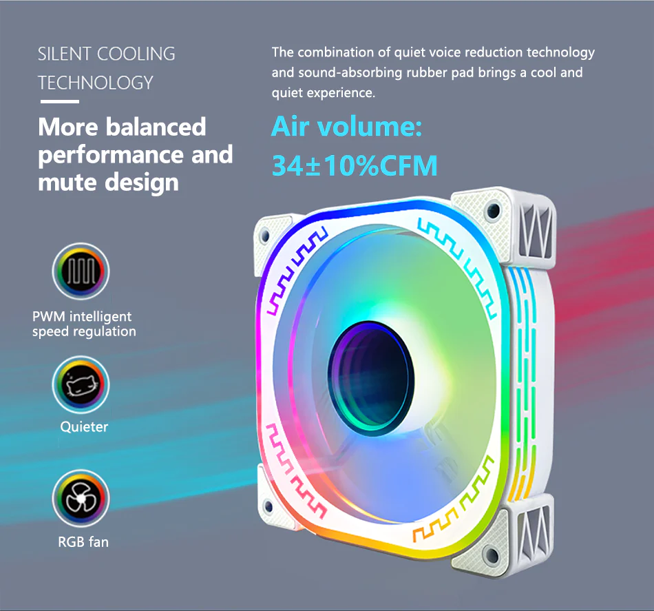 TrueNort Pc Case Fan 120mm RGB 6Pin 12V 3W White, Single Fan | YM1200 - Image 8