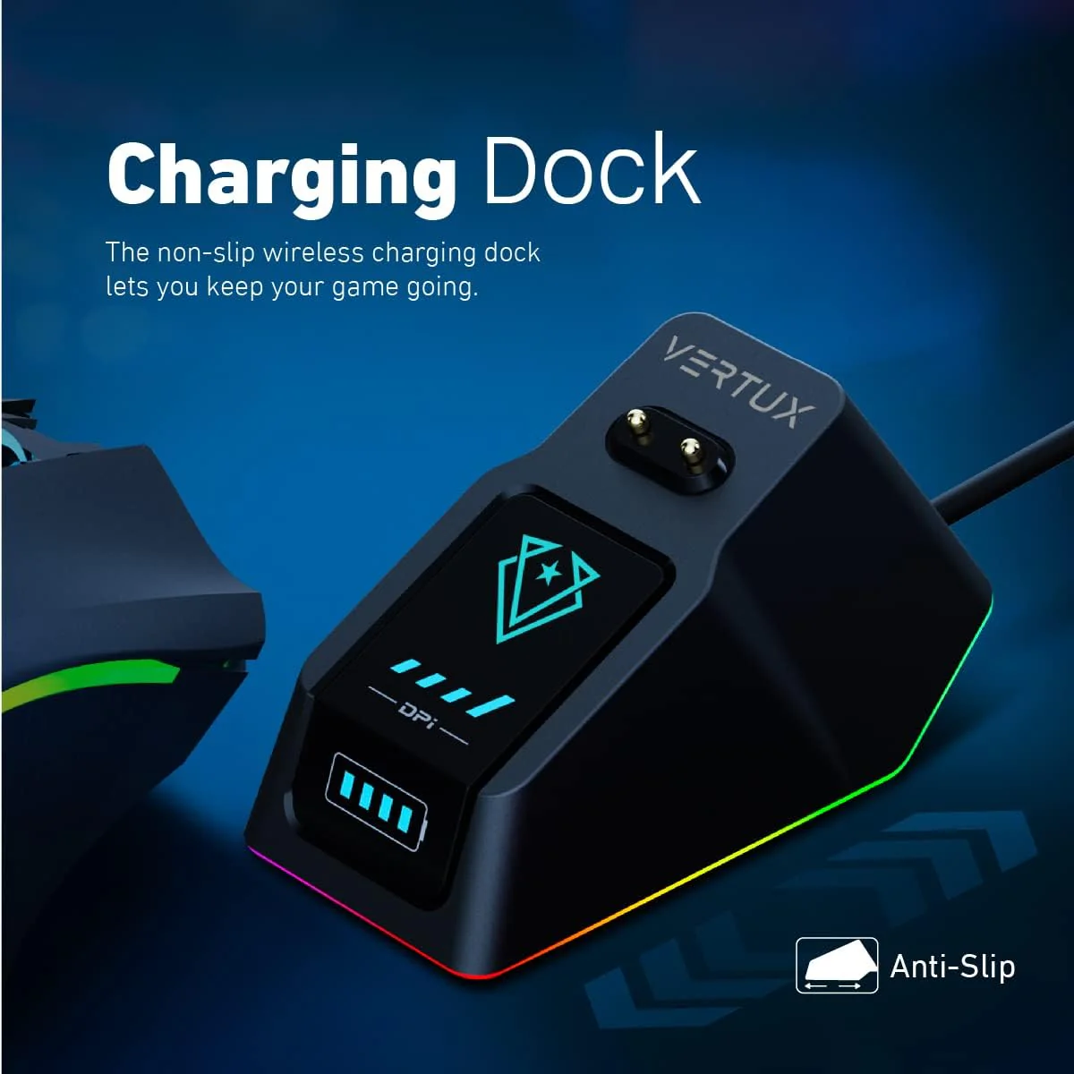 Vertux Mustang Wireless Gaming Mouse Charging Dock 1000 DPI Optical Sensor 7 Programmable Buttons RGB Light Wireless Gaming Mouse Long Battery Gaming Mouse Black - Image 4
