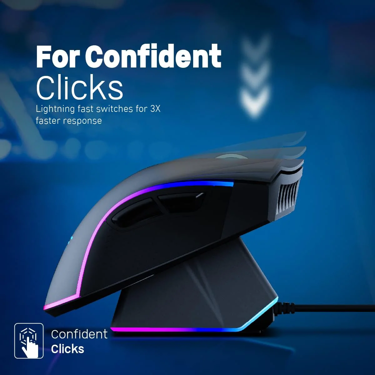 Vertux Mustang Wireless Gaming Mouse Charging Dock 1000 DPI Optical Sensor 7 Programmable Buttons RGB Light Wireless Gaming Mouse Long Battery Gaming Mouse Black - Image 6