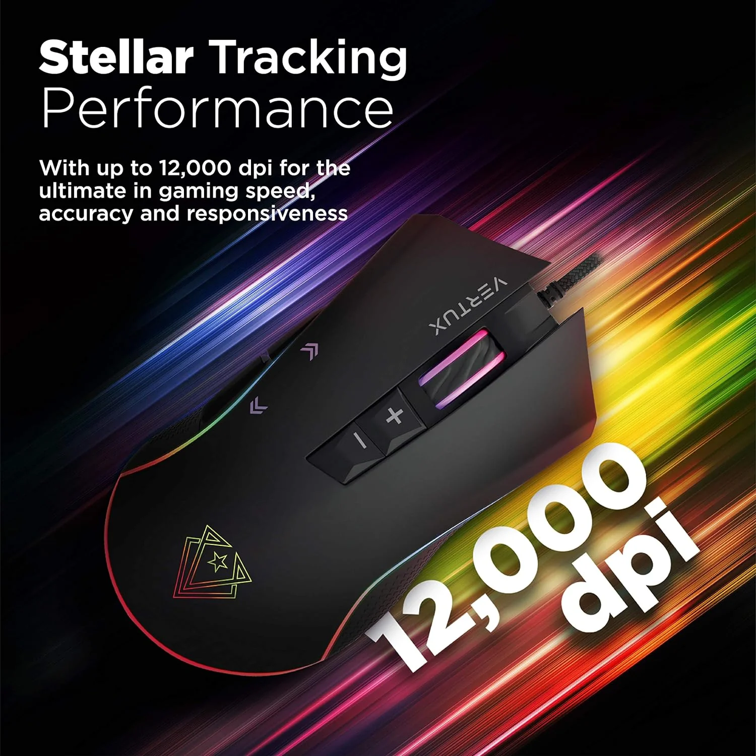 Vertux Rodon Gaming Mouse High Performance Optical Wired Mouse with 12000 Adjustable DPI Customizable Lumi LED 7 Programmable Buttons and Multi-Surface Tracking Black - Image 3