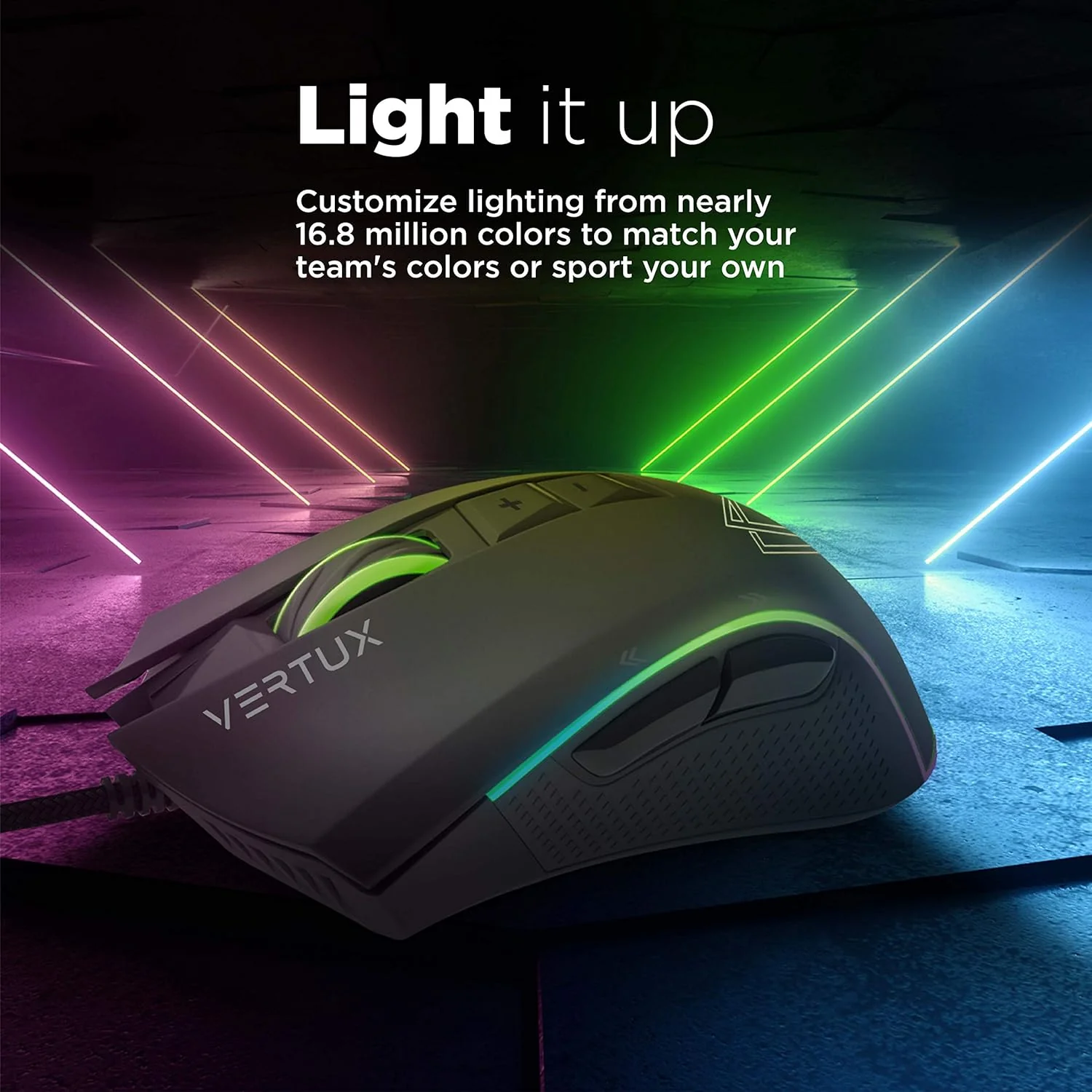 Vertux Rodon Gaming Mouse High Performance Optical Wired Mouse with 12000 Adjustable DPI Customizable Lumi LED 7 Programmable Buttons and Multi-Surface Tracking Black - Image 4