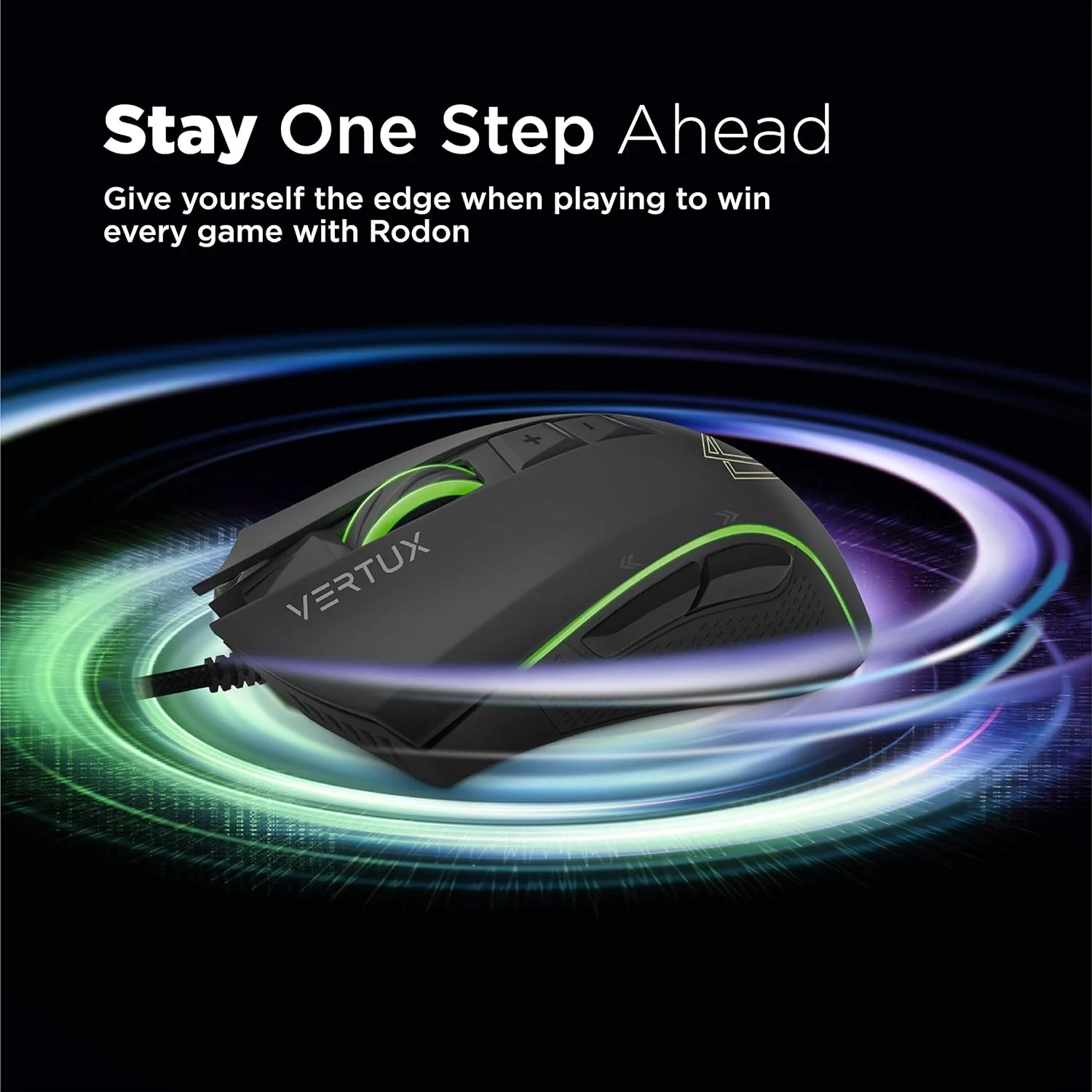 Vertux Rodon Gaming Mouse High Performance Optical Wired Mouse with 12000 Adjustable DPI Customizable Lumi LED 7 Programmable Buttons and Multi-Surface Tracking Black - Image 5
