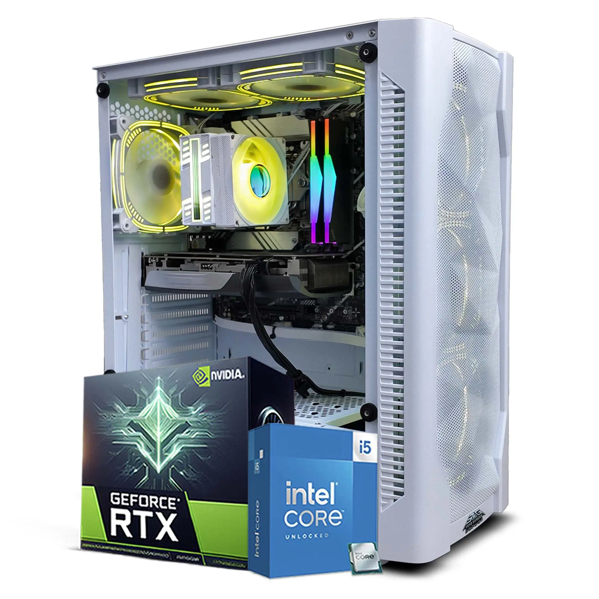 Core i5 Gaming PC, Intel Core i5-14400F, NVIDIA GeForce RTX 5050 8GB Graphics Card, 16GB DDR4 RAM, 1TB SSD, Windows 11 Pro, RGB White Gaming Case