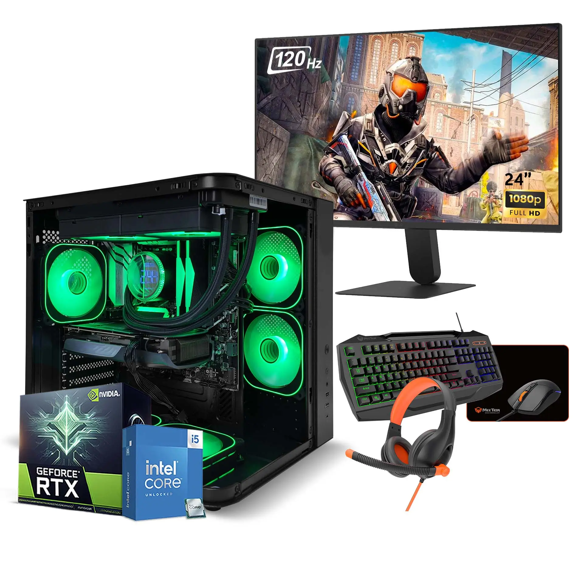 Gaming PC Bundle, Intel Core i5-12400F, NVIDIA GeForce RTX 3050 8GB Graphics Card, 16GB DDR4 RAM, 1TB NVMe SSD, 24-inch Full HD Monitor, 4 in 1 Gaming Combo, Windows 11 Pro, RGB Black Gaming Case