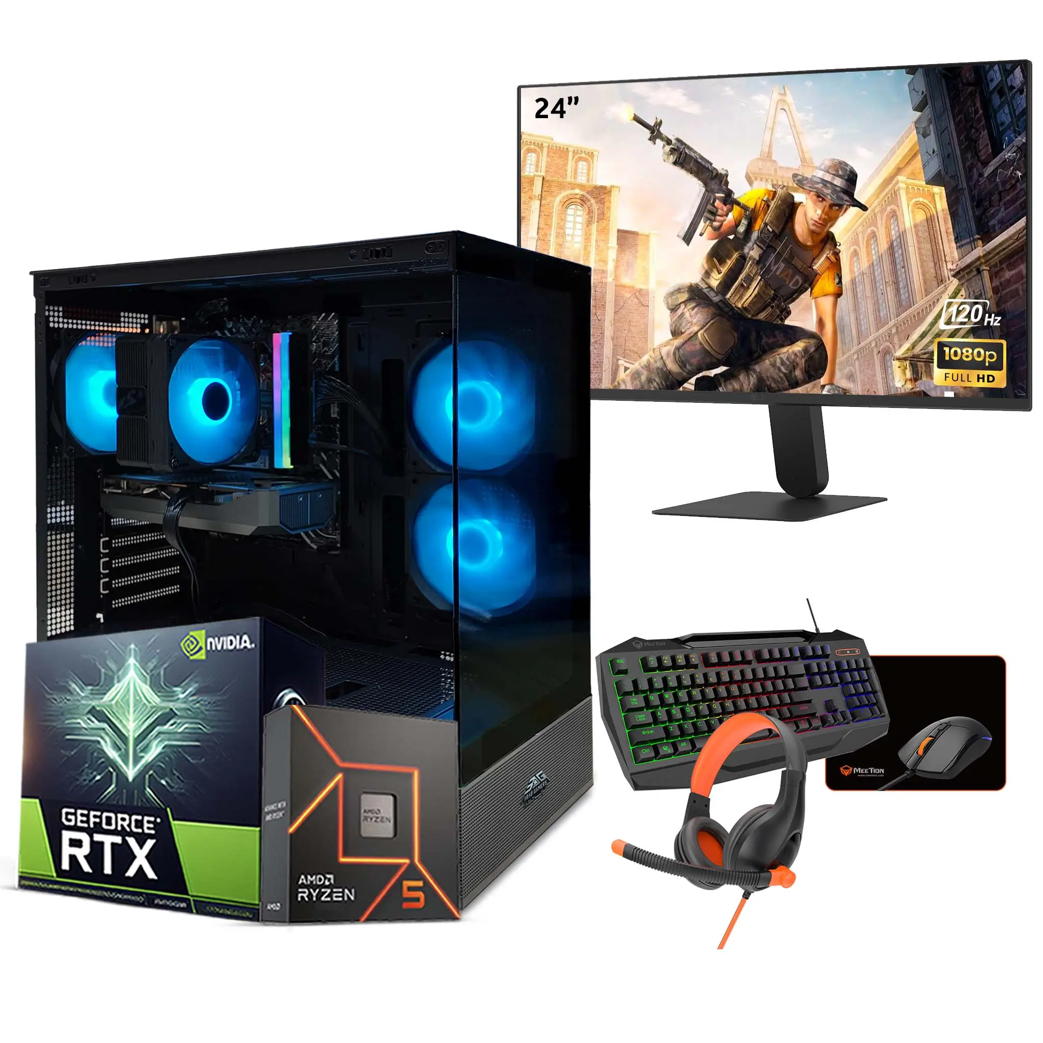 Gaming PC Revolation Bundle, AMD Ryzen 5 7600X, NVIDIA GeForce RTX 5060 8GB Graphics Card, 16GB DDR5 RAM, 1TB NVMe SSD, 24-inch Full HD Monitor, 4 in 1 Gaming Combo, Windows 11 Pro, RGB Black Gaming Case