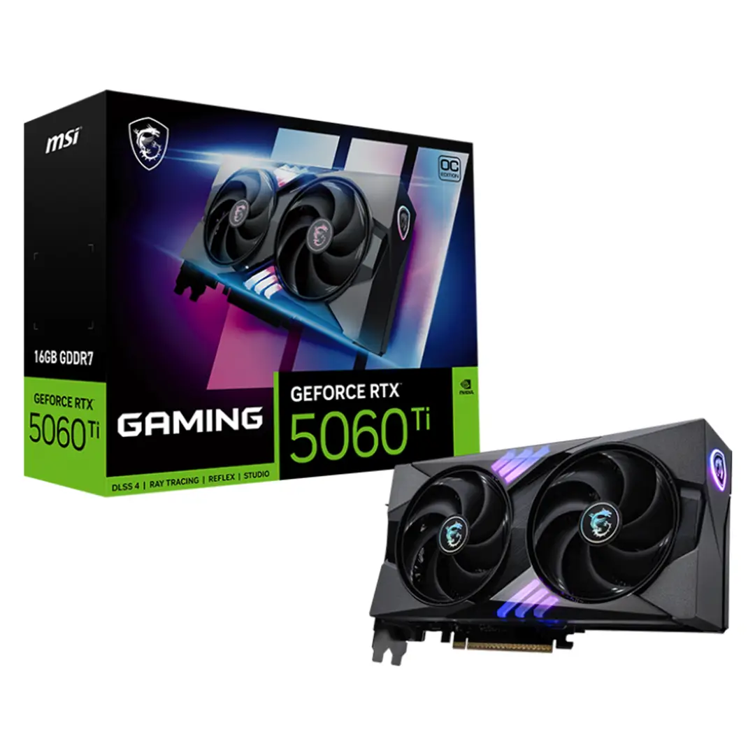 MSI GeForce RTX 5060 Ti 16G Gaming OC Edition Graphics Card, DLSS 4 16GB GDDR7 128-bit Memory, 2647 MHz Boost Clock, 4608 CUDA Cores, 28 Gbps Memory Speed, PCI Express 5.0