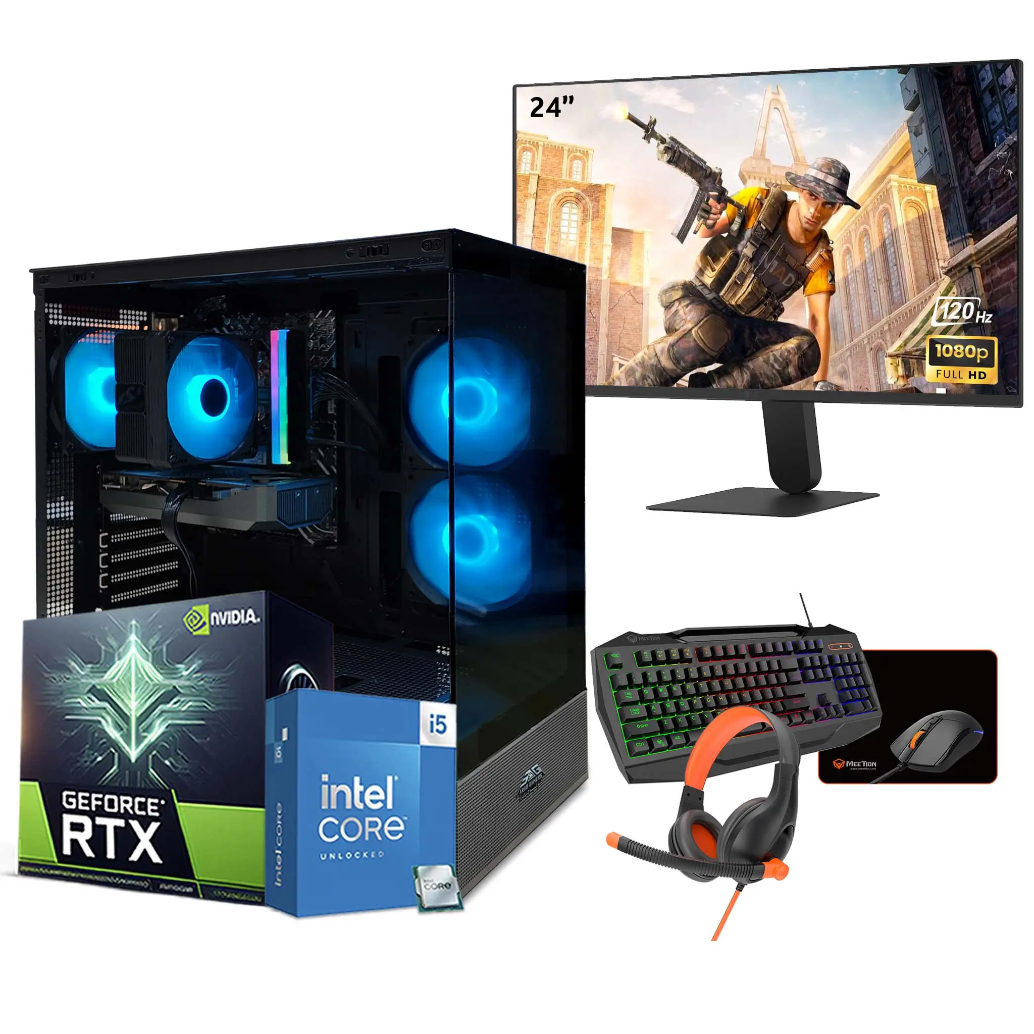 Revolation Bundle Gaming PC, Intel Core i5-14400F, NVIDIA GeForce RTX 5060 8GB Graphics Card, 16GB DDR4 RAM, 1TB NVMe SSD, 24-inch Full HD Monitor, 4 in 1 Gaming Combo, Windows 11 Pro, RGB Black Gaming Case