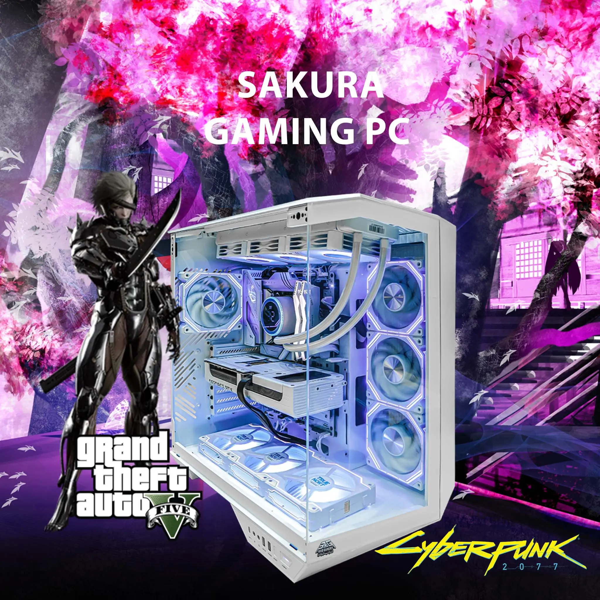 Sakura Gaming PC, Intel Core i9-14900K, NVIDIA GeForce RTX 5080 16GB GDDR7 Graphics, 32GB DDR5 RAM, 2TB SSD, 360mm Liquid Cooler, Windows 11 Pro, White RGB Gaming Case - Image 3