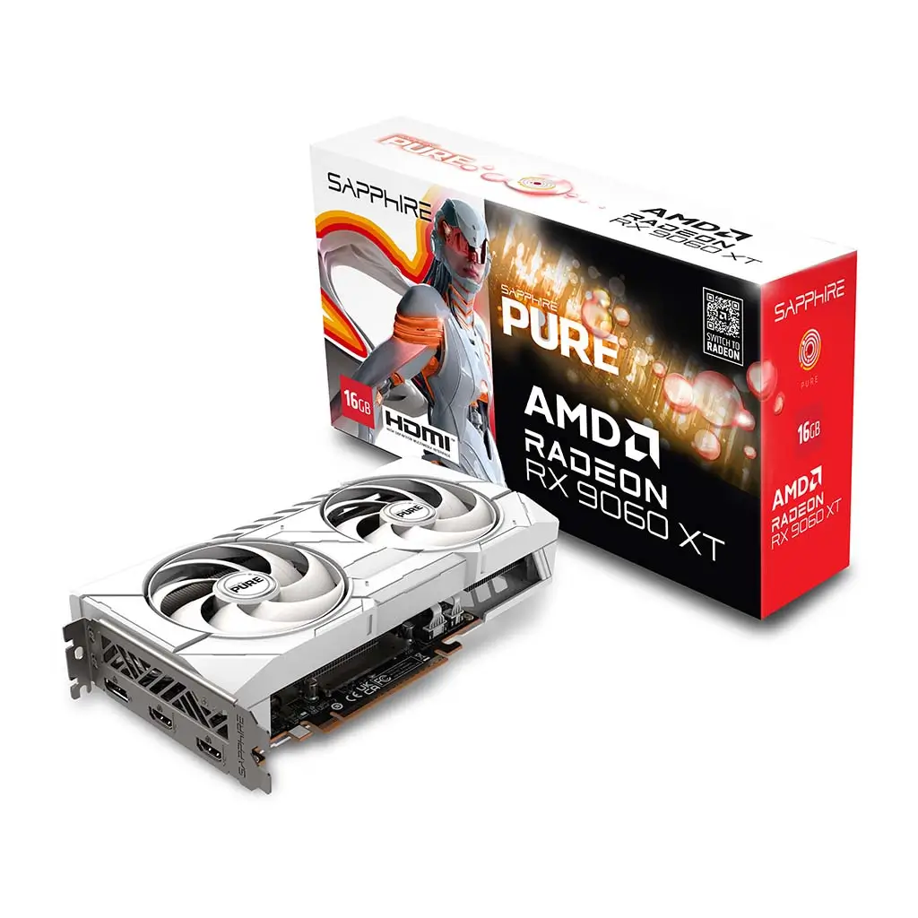 Sapphire PURE AMD Radeon RX 9060 XT Gaming OC with 16GB GDDR6 Graphics Card, 3290 MHz Boost Clock, 128‑Bit, 2048 Stream Processors, 20 Gbps Memory Clock, 2×HDMI + 1×DP, AMD RDNA 4 Architecture, PCIe 5.0 | 11350-02-20G