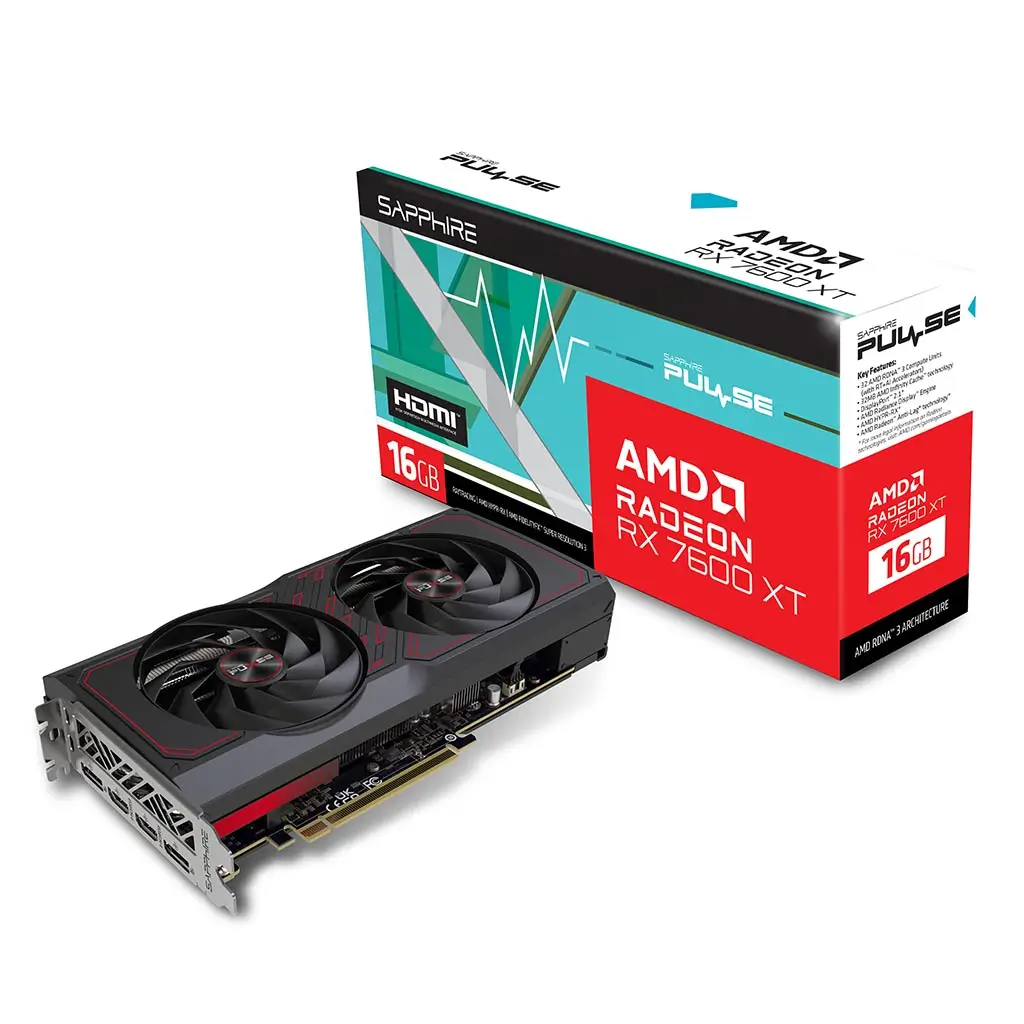 Sapphire Pulse AMD Radeon RX 7600 XT Gaming Edition with 16GB GDDR6 Graphics Card, 2810 MHz Boost Clock, 128-bit, 2048 Stream Processors, 18 Gbps Memory Clock, HDMI 2xDP, AMD RDNA 3 Architecture, PCIE 4.0