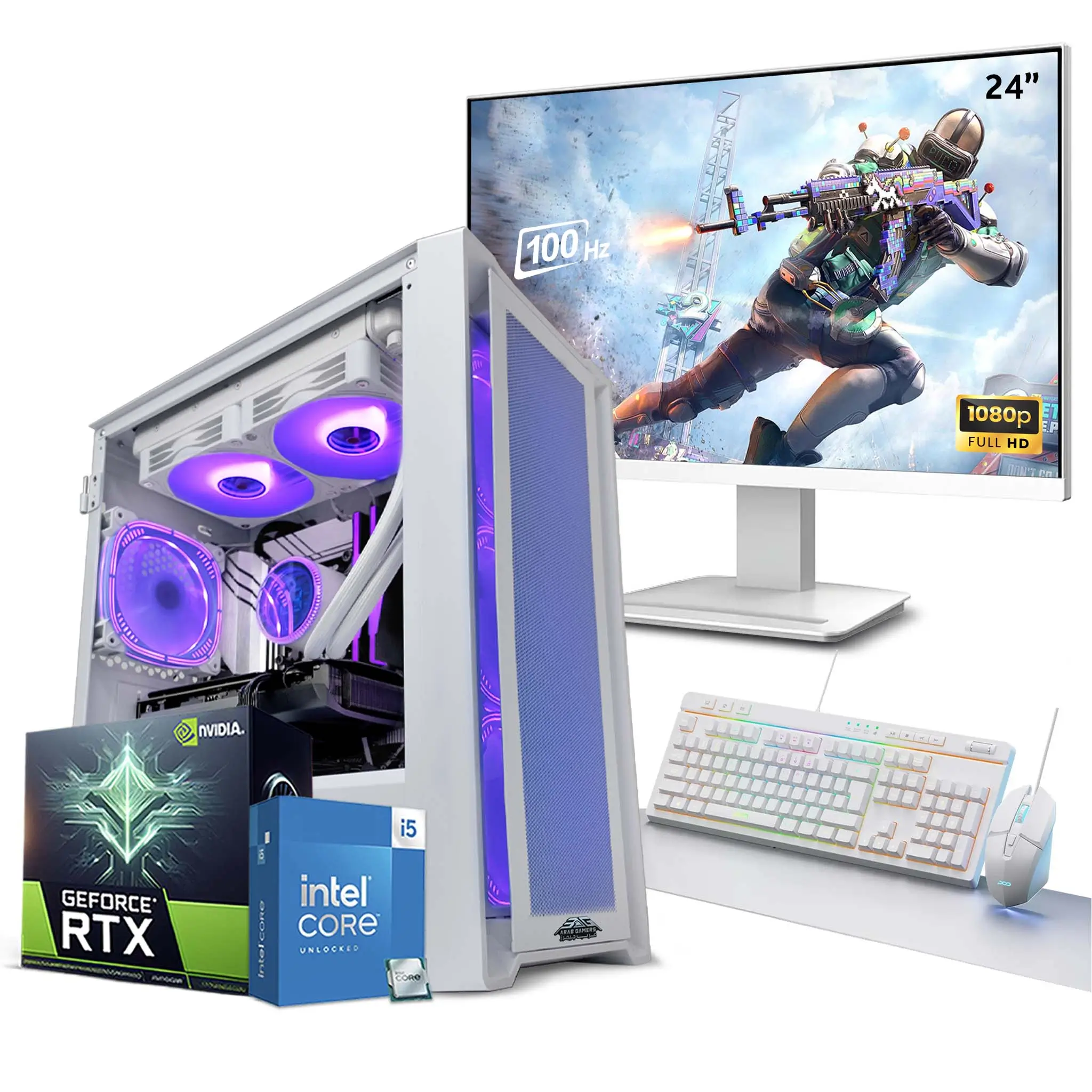 Titan Gaming PC Bundle, Intel Core i5-14400F, NVIDIA GeForce RTX 5050 8GB Graphics Card, 16GB DDR4 RAM, 1TB NVMe SSD, 24-inch Full HD Monitor, 3 in 1 Gaming Combo, Windows 11 Pro, RGB White Gaming Case