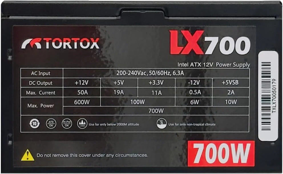 Tortox LX700 Low Noise ATX Power Supply For Gaming PC Case, 700W PSU, Latest INTEL and AMD, 12CM Cooling Fan, 6+2 Pin VGA Interface, 160V to 264V Input Voltage - Image 5