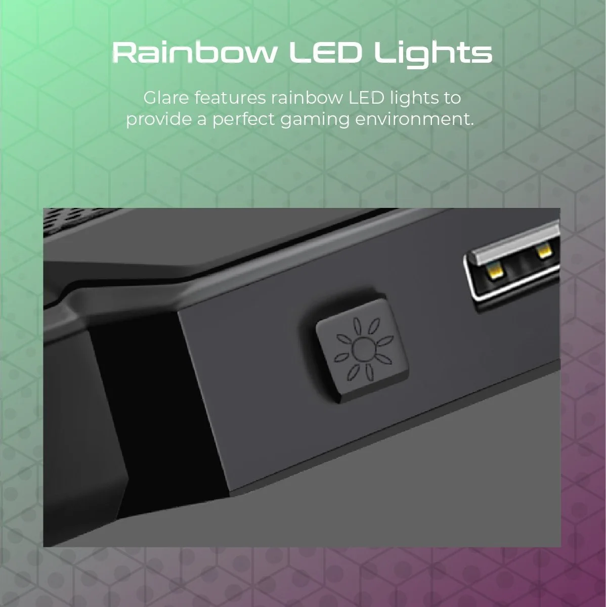 Vertux Glare Quiet RGB Cooling Laptop Stand With Rainbow LED Lights, Fan Speed -800RPM ± 10%, Fan Airflow -47CFM, Fan Noise -22dB, With Multi Height Adjustment | VE.GLARE.NC - Image 4
